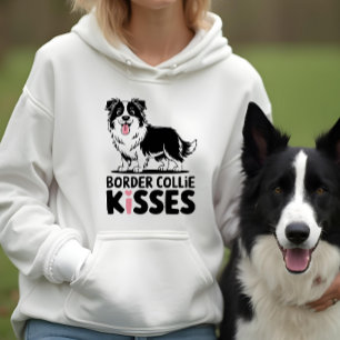 Cute Border Collie Kisses Cartoon Puppy Dog Lover  Hoodie