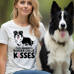 Cute Border Collie Kisses Mum Puppy Dog Lover Gift T-Shirt