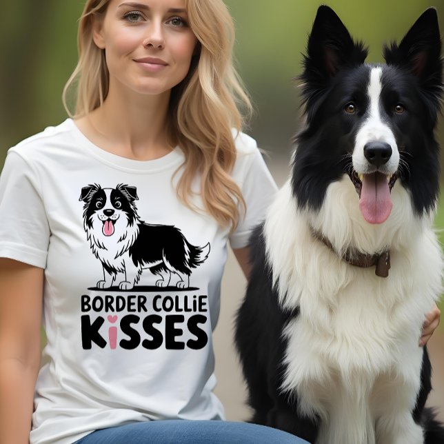Cute Border Collie Kisses Mum Puppy Dog Lover Gift T-Shirt (Creator Uploaded)