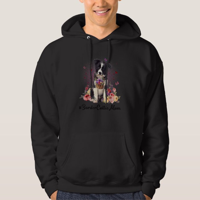 Cute Border Collie Mum Flower Happy Mother's Day L Hoodie (Front)