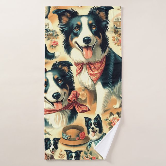 Cute Border Collie Seamless Bath Towel (Bath Towel)