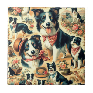 Cute Border Collie Seamless Ceramic Tile