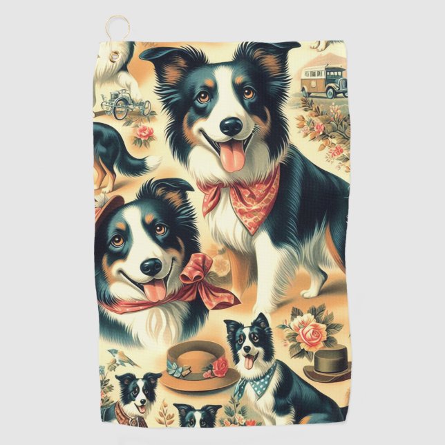 Cute Border Collie Seamless Golf Towel (Front)