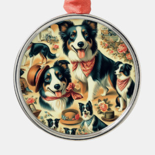 Cute Border Collie Seamless Metal Ornament
