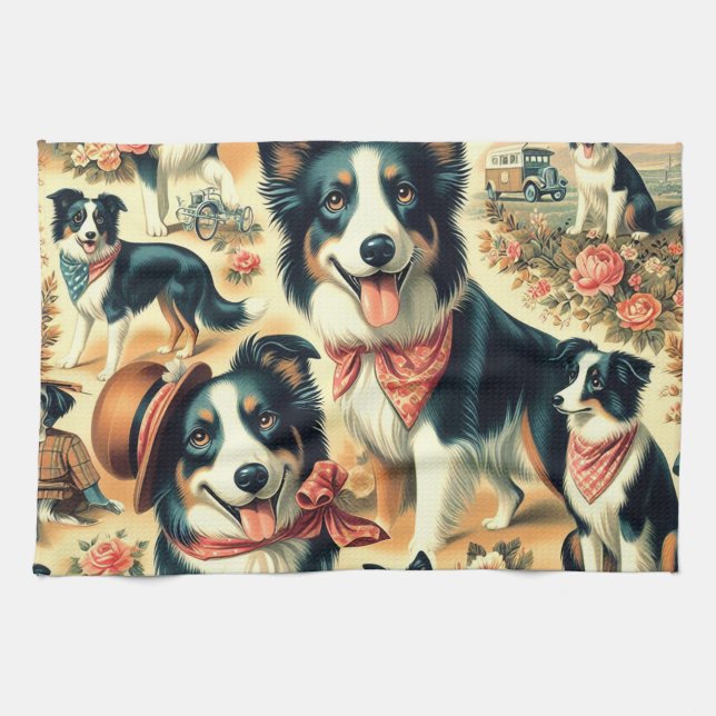 Cute Border Collie Seamless Tea Towel (Horizontal)