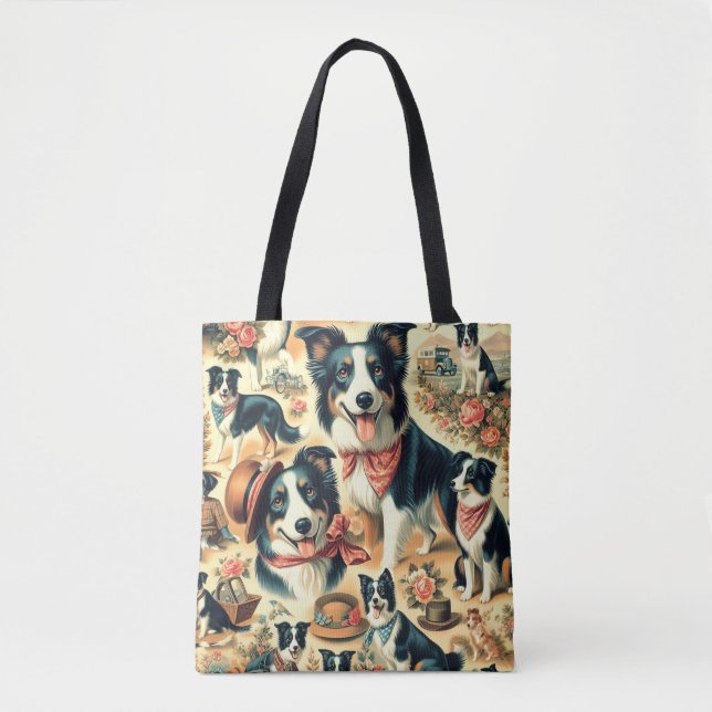 Cute Border Collie Seamless Tote Bag (Front)