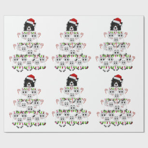 Cute Border Collie & Sheep Christmas Tree Wrapping Paper