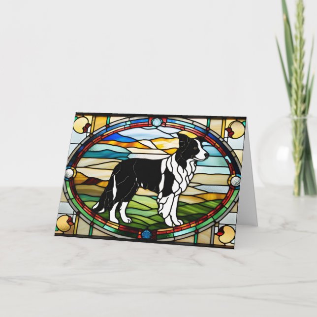 Cute Border Collie Stained Glass Card (Front)