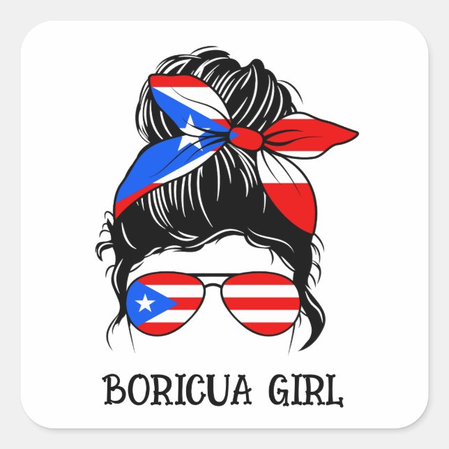 Cute Boricua Girl Puerto Rico Flag  Square Sticker (Front)