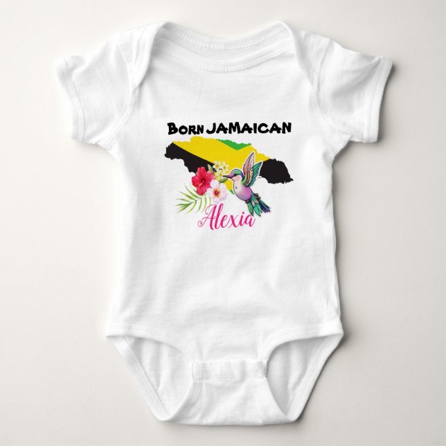 Cute Born Jamaican Personalised Name T-Shirt Baby Bodysuit (Front)