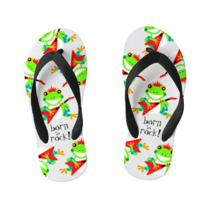 Cute Born to Rock Tree Frogs with Red Guitars Kid's Thongs