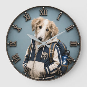 Cute Borzoi Puppy Large Clock
