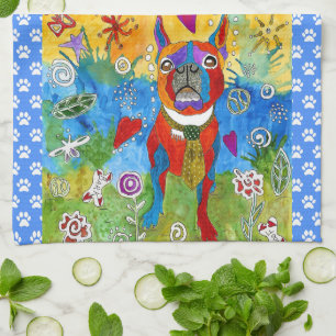 Cute Boston Terrier 1/2 Fold Kitchen Towel