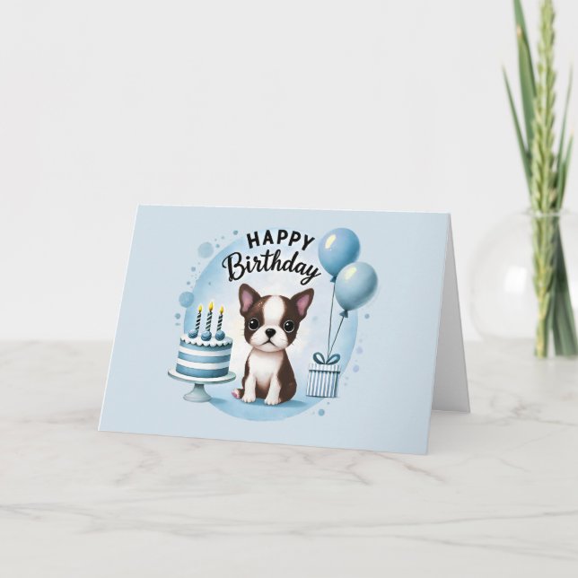 Cute Boston Terrier Birthday Card  (Front)