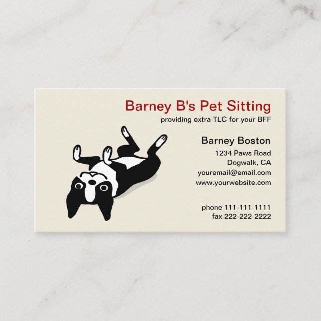 Cute Boston Terrier Cartoon Dog - Animals Pet Care Business Card (Front)