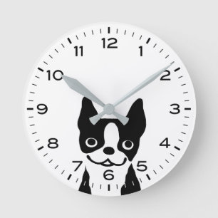 Cute Boston Terrier Cartoon Dog Round Clock