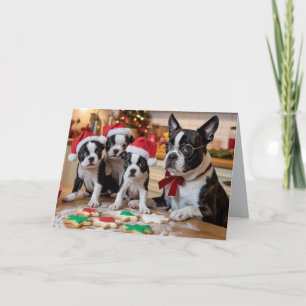 Cute Boston Terrier Christmas Cookie Card