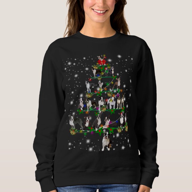 Cute Boston Terrier Christmas Tree Fairy Light Sweatshirt (Front)