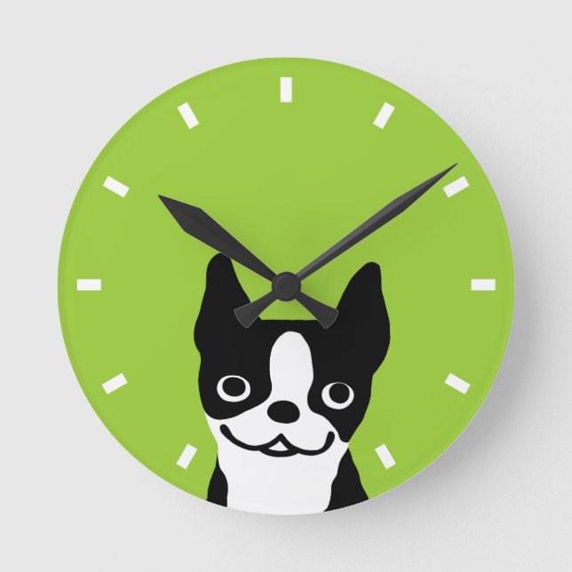 Cute Boston Terrier - Colour Customisable Round Clock (Front)
