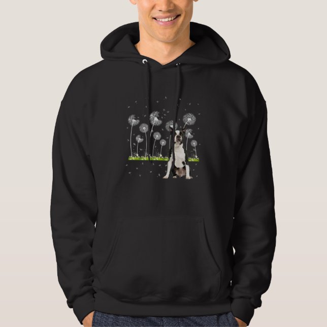Cute Boston Terrier Dandelion  Dogs Flowers Hoodie (Front)