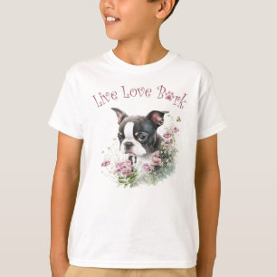 Cute Boston Terrier Dog Floral T-Shirt