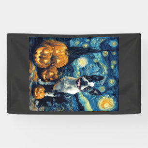 Cute Boston Terrier Dog Halloween Jack O Lantern P Banner