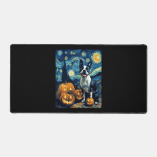 Cute Boston Terrier Dog Halloween Jack O Lantern P Desk Mat