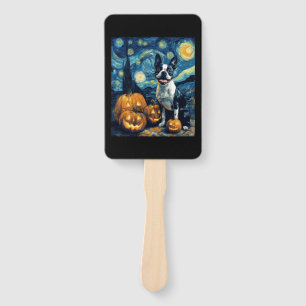 Cute Boston Terrier Dog Halloween Jack O Lantern P Hand Fan