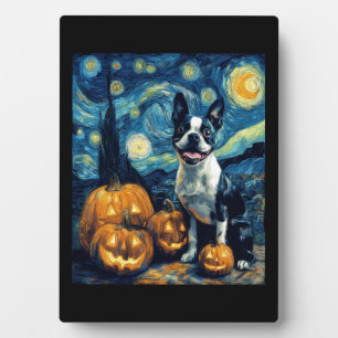 Cute Boston Terrier Dog Halloween Jack O Lantern P Plaque