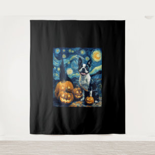 Cute Boston Terrier Dog Halloween Jack O Lantern P Tapestry