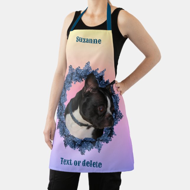 Cute Boston Terrier Dog Personalised Apron (Insitu)