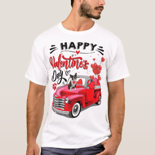 Cute Boston Terrier Dog Red Truck Happy Valentine' T-Shirt