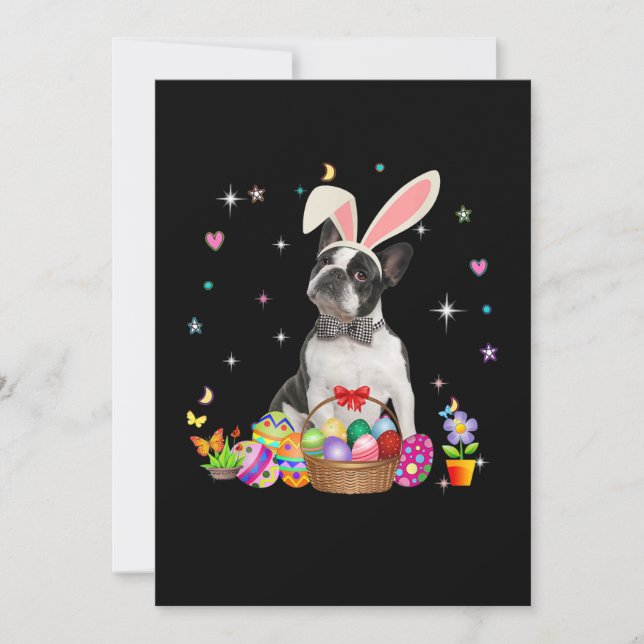 Cute Boston Terrier Easter Day Bunny Eggs Easter Announcement (Front)