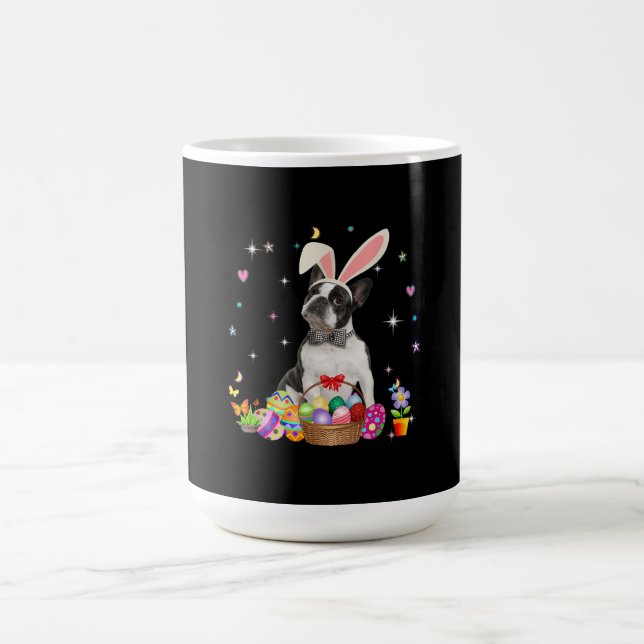 Cute Boston Terrier Easter Day Bunny Eggs Easter Coffee Mug (Center)