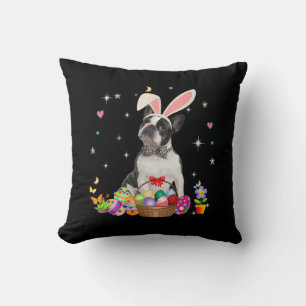 Cute Boston Terrier Easter Day Bunny Eggs Easter Cushion