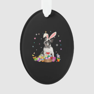 Cute Boston Terrier Easter Day Bunny Eggs Easter Ornament
