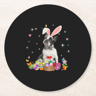 Cute Boston Terrier Easter Day Bunny Eggs Easter Round Paper Coaster