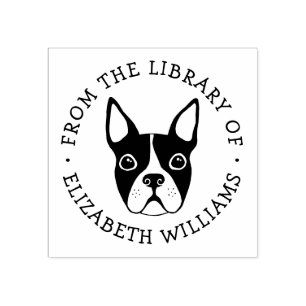 Cute boston terrier from the library of book name rubber stamp