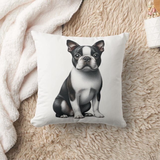 Cute Boston Terrier Gift Black White Puppy Dog  Cushion (Blanket)