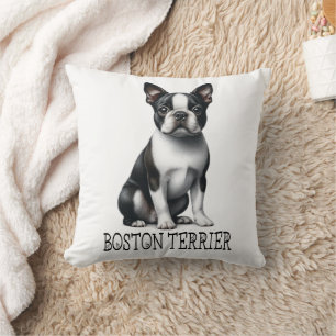 Cute Boston Terrier Gift Black White Puppy Dog  Cushion