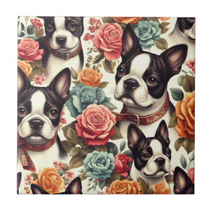 Cute Boston Terrier Illustration Ceramic Tile