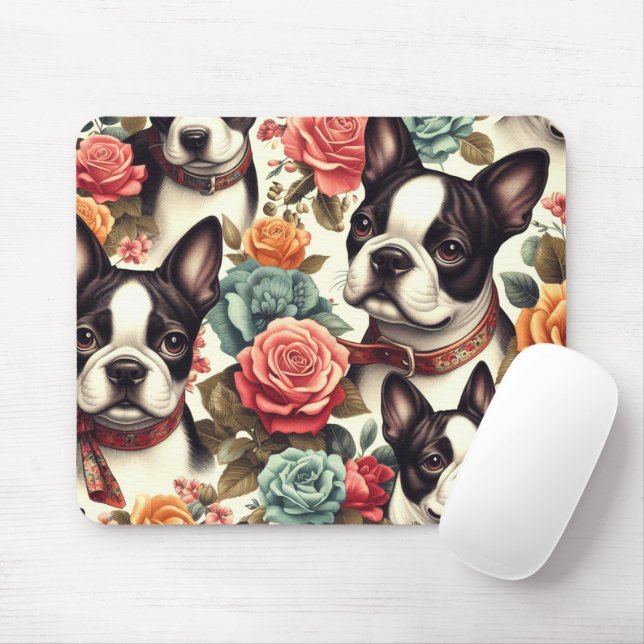 Cute Boston Terrier Illustration Mouse Pad (With Mouse)
