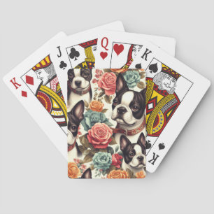 Cute Boston Terrier Illustration Playing Cards