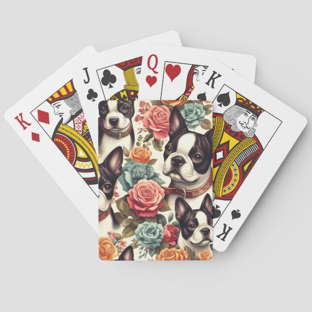 Cute Boston Terrier Illustration Playing Cards (Back)
