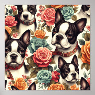 Cute Boston Terrier Illustration Poster