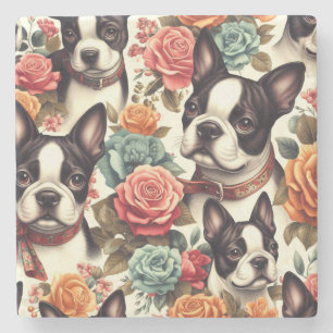 Cute Boston Terrier Illustration Stone Coaster