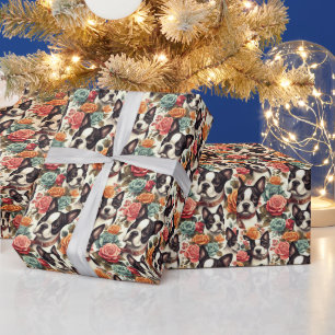 Cute Boston Terrier Illustration Wrapping Paper