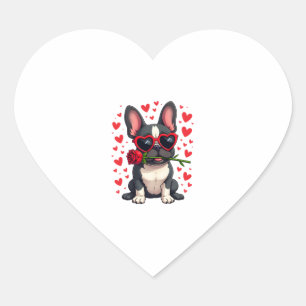 Cute Boston Terrier in Glasses Rose Valentine's Da Heart Sticker