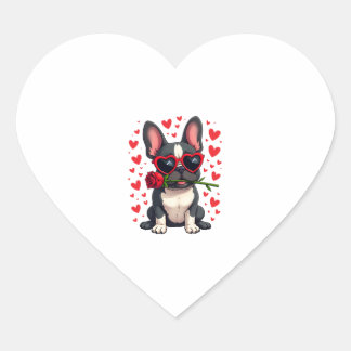 Cute Boston Terrier in Glasses Rose Valentine's Da Heart Sticker