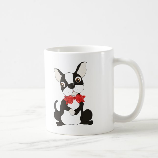 Cute Boston Terrier in Red Bow Tie Coffee Mug (Right)
